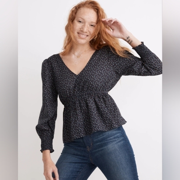 Madewell Tie-Back Peplum Top in Campden Daisies sz Xs - Picture 2 of 10